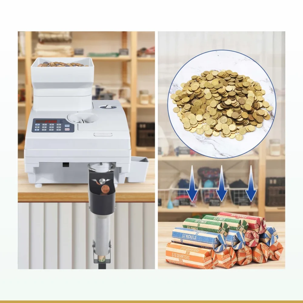 RIBAO HCS-3300 coin counting machine in a retail store